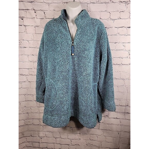 Womens Soft Surroundings Teal Blue Fleece Pullover Size Med Oversized - Picture 1 of 8